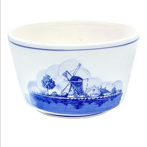 Vintage Windmill Sailboat Ceramic Bowl Planter Container Blue White 5 1/4”